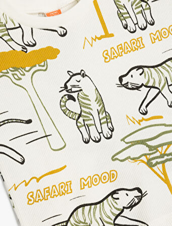 Tişört Kaplan Baskılı Kısa Kollu Bisiklet Yaka Pamuklu