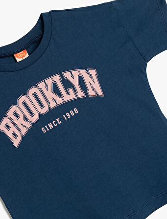 Slogan Baskılı Bisiklet Yaka Kısa Kollu Pamuklu Tişört