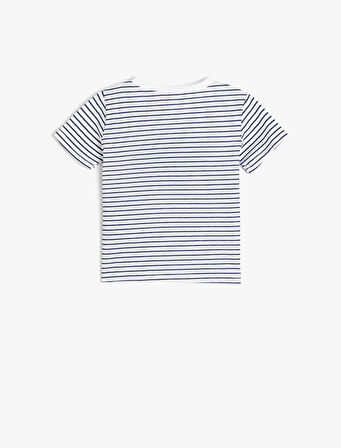 Fil Aplikeli Bisiklet Yaka Kısa Kollu Pamuklu Tişört