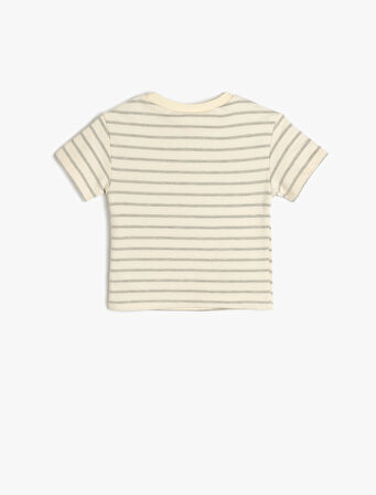 Pamuklu Bisiklet Yaka Kısa Kollu Çizgili Tişört