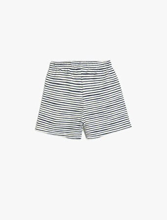 Çizgili Pamuklu Beli Bağlamalı Şort
