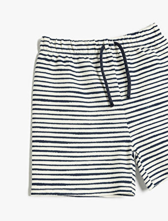 Çizgili Pamuklu Beli Bağlamalı Şort