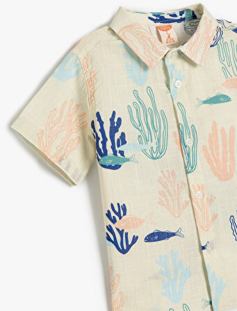 Pamuklu Tek Cepli Desenli Düğme Detaylı Kısa Kollu Gömlek