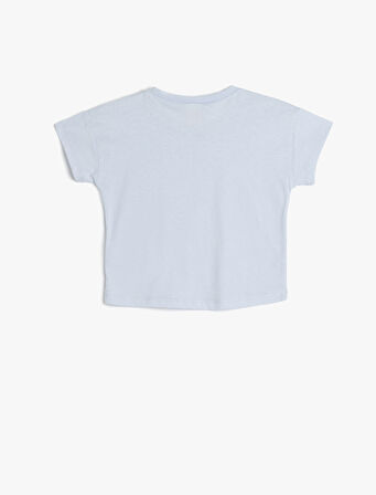 Pamuklu Denizatı Baskılı Bisiklet Yaka Kısa Kollu Tişört