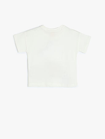 Pamuklu Fiyonk Detaylı Slogan Baskılı Kısa Kollu Tişört