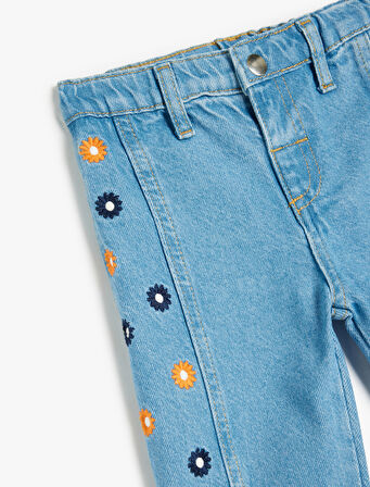 Nakış Detaylı Pamuklu Denim Pantolon
