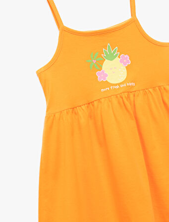 Pamuklu Ananas Baskılı Askılı Elbise