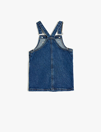 Pamuklu Kare Yaka Cep Detaylı Denim Jile Elbise