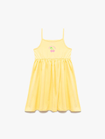 Askılı Pamuklu Baskılı Diz Üstü Elbise