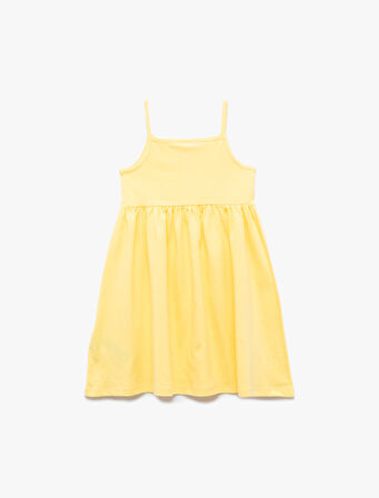 Askılı Pamuklu Baskılı Diz Üstü Elbise