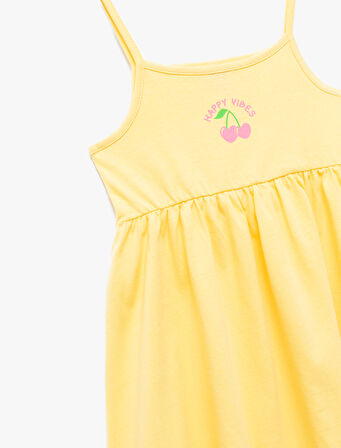 Askılı Pamuklu Baskılı Diz Üstü Elbise