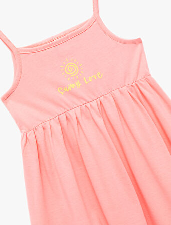 Pamuklu İp Askılı Kolsuz Yaz Temalı Baskılı A Kesim Mini Elbise