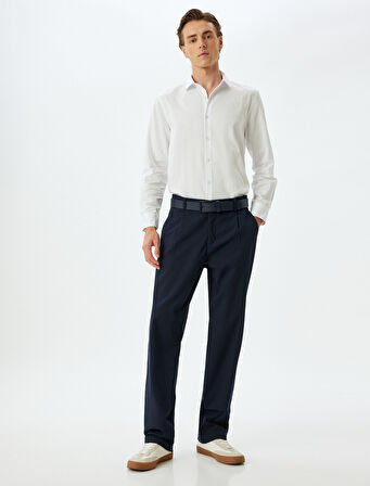 Slim Fit Gömlek Uzun Kollu Yarım İtalyan Yaka Pamuklu
