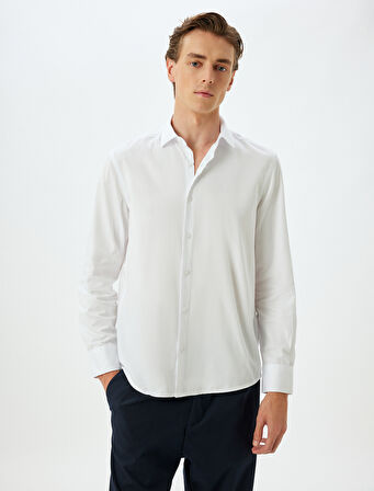 Slim Fit Gömlek Uzun Kollu Yarım İtalyan Yaka Pamuklu
