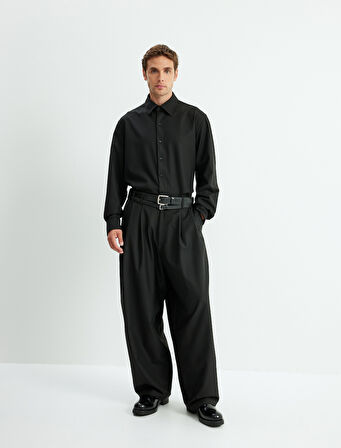 Slim Fit Gömlek Uzun Kollu Yarım İtalyan Yaka Pamuklu