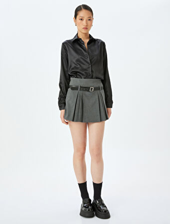 Klasik Yaka Düğmeli Uzun Kollu Saten Gömlek