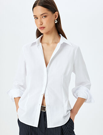 Uzun Kollu Klasik Yaka Poplin Gömlek 