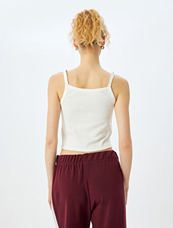 Slogan Baskılı Askılı Crop Atlet