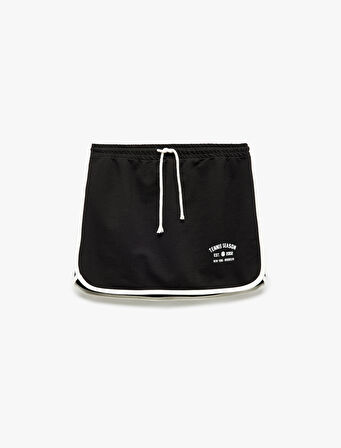 Pamuklu Beli Bağcıklı Çizgili Mini Şort Etek