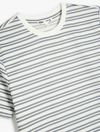Çizgili Kısa Kollu Bisiklet Yaka Slim Fit Tişört