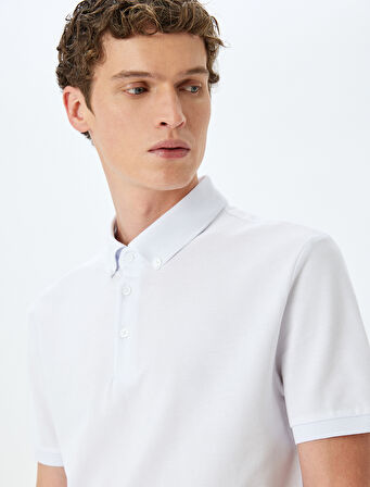 Kısa Kollu Düğme Detaylı Pamuklu Slim Fit Polo Yaka Tişört
