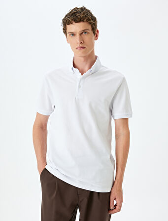 Kısa Kollu Düğme Detaylı Pamuklu Slim Fit Polo Yaka Tişört