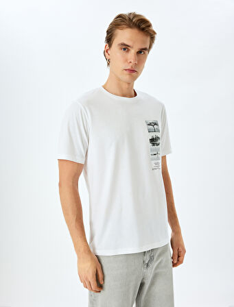 Regular Fit Pamuklu Baskılı Kısa Kollu Bisiklet Yaka Tişört