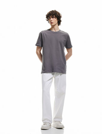 Kısa Kollu Bisiklet Yaka Pamuklu Slim Fit Erkek Basic Tişört