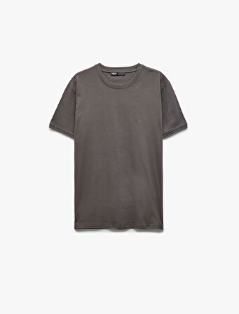 Kısa Kollu Bisiklet Yaka Pamuklu Slim Fit Erkek Basic Tişört