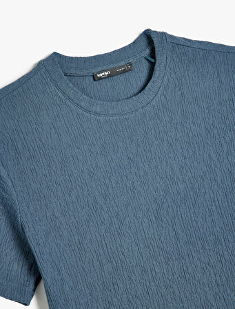 Bisiklet Yaka Pamuk Karışımlı Dar Kalıp Kısa Kollu Tişört