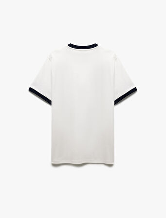 Pamuklu Kontrast Detaylı Regular Fit Tok Kumaş Kısa Kollu Bisiklet Yaka Baskılı Tişört