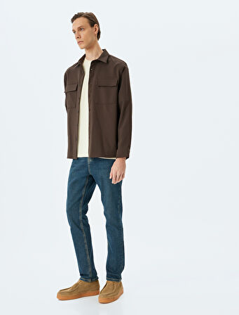Düğmeli Normal Bel Slim Fit Kot Pantolon - Brad Jean