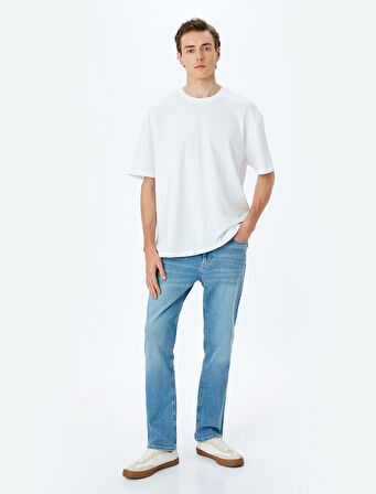 Normal Bel Düğmeli Pamuklu Straight Fit Kot Pantolon - Mark Jean