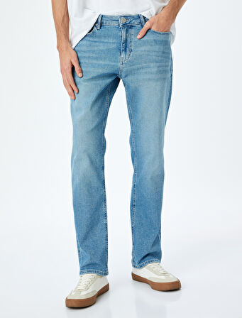Normal Bel Düğmeli Pamuklu Straight Fit Kot Pantolon - Mark Jean
