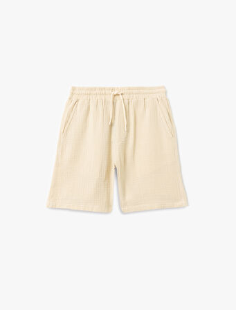 Müslin Pamuklu Cep Detaylı Beli Bağcıklı Chino Şort