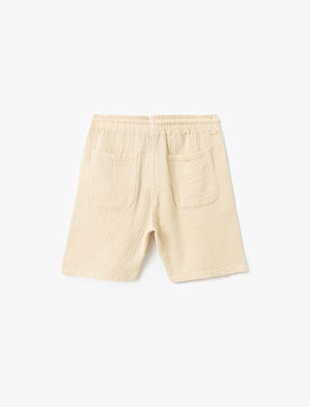 Müslin Pamuklu Cep Detaylı Beli Bağcıklı Chino Şort