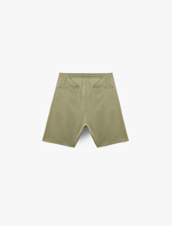 Viskon Cep Detaylı Rayon Beli Bağcıklı Bermuda Chino Şort