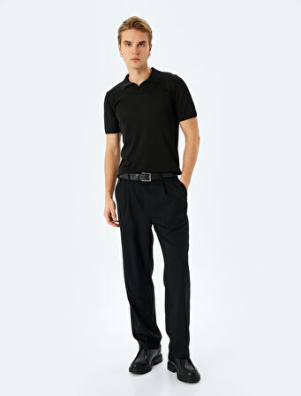 Slim Fit Polo Yaka Kısa Kollu Triko Kazak