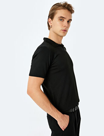 Slim Fit Polo Yaka Kısa Kollu Triko Kazak