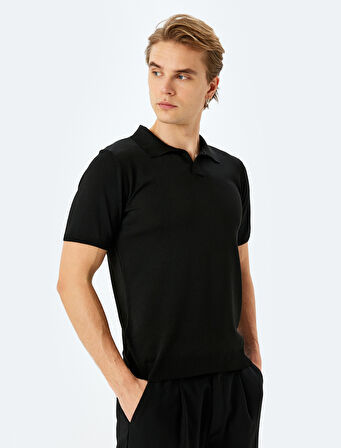 Slim Fit Polo Yaka Kısa Kollu Triko Kazak