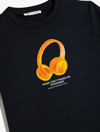 Müzik Temalı Kısa Kollu Bisiklet Yaka Tişört