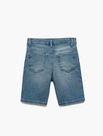 Pamuklu Beli Ayarlanabilir Lastikli Cep Detaylı Denim Şort