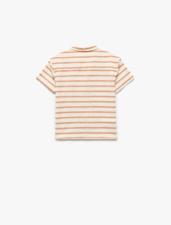 Kısa Kollu Cep Detaylı Pamuklu Çizgili Gömlek