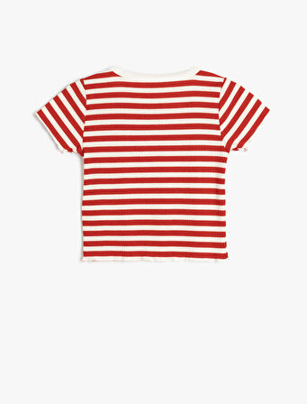 Kısa Kollu Bisiklet Yaka Çizgili Crop Tişört