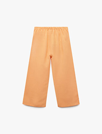 Bağlamalı Kemer Detaylı Keten Karışımlı Bol Paça Pantolon