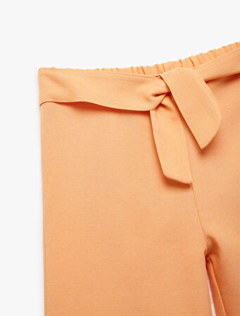 Bağlamalı Kemer Detaylı Keten Karışımlı Bol Paça Pantolon