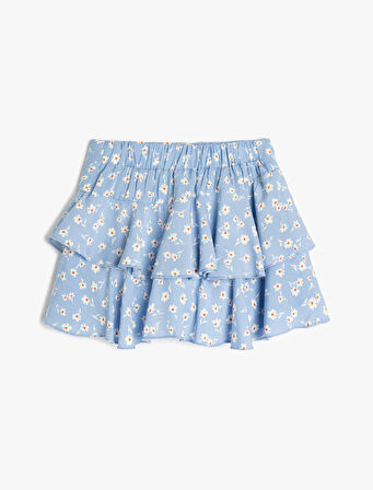 Çiçek Desenli Kat Detaylı Viskon Şort Etek