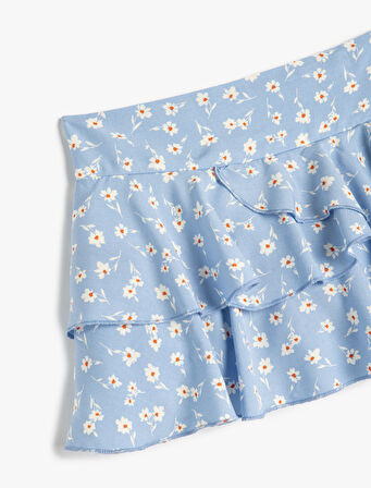 Çiçek Desenli Kat Detaylı Viskon Şort Etek