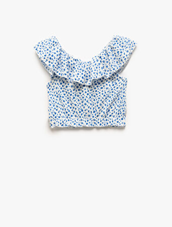 Fırfır Detaylı Kolsuz Çiçekli Crop Bluz