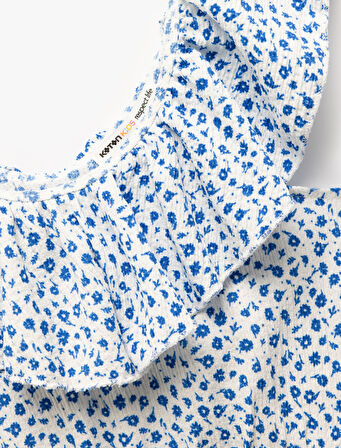 Fırfır Detaylı Kolsuz Çiçekli Crop Bluz